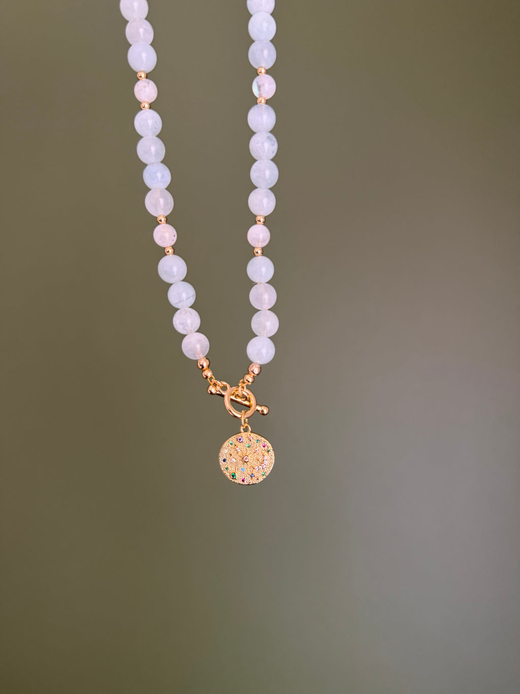 Aquamarine and rainbow moonstone necklace