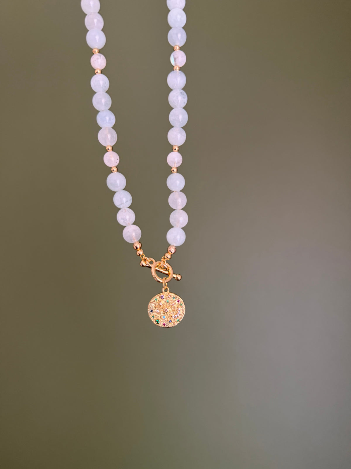 Aquamarine and rainbow moonstone necklace