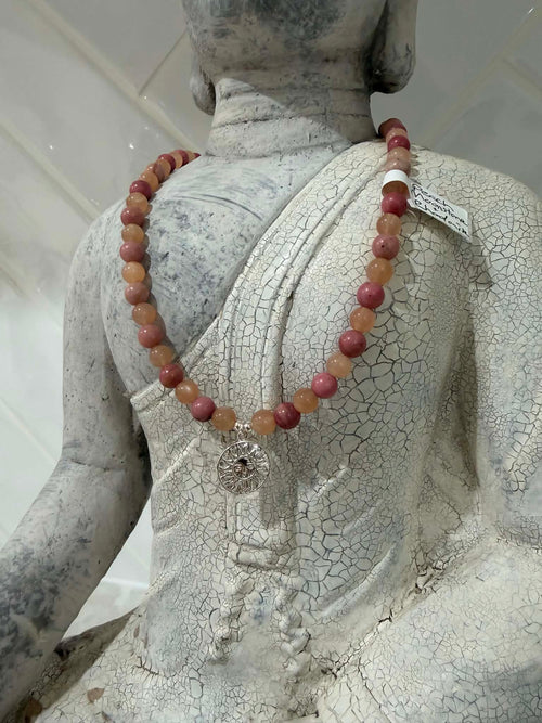 Peach moonstone and rhodonite necklace