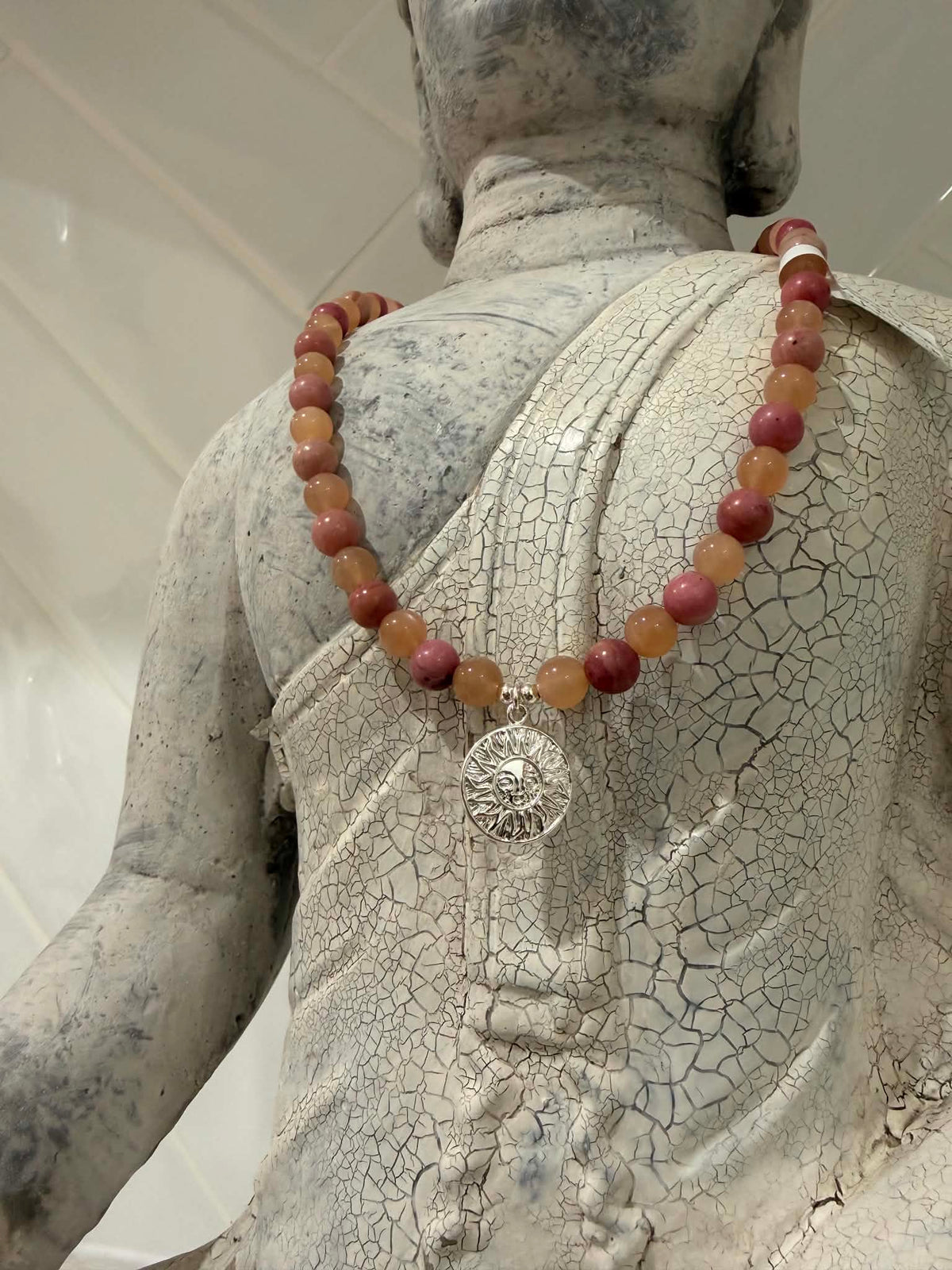 Peach moonstone and rhodonite necklace