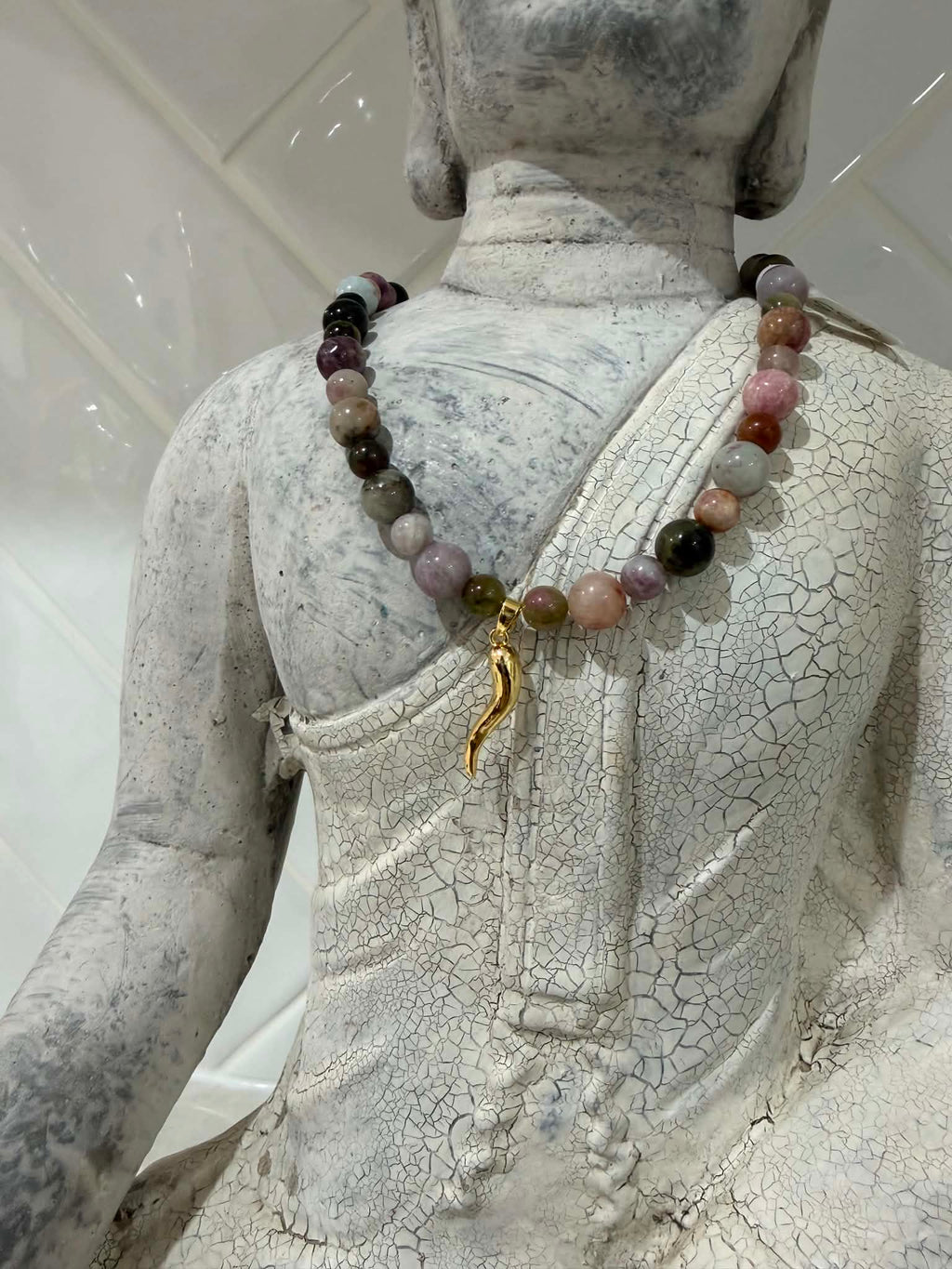 Tourmaline with gold lucky chilli necklace